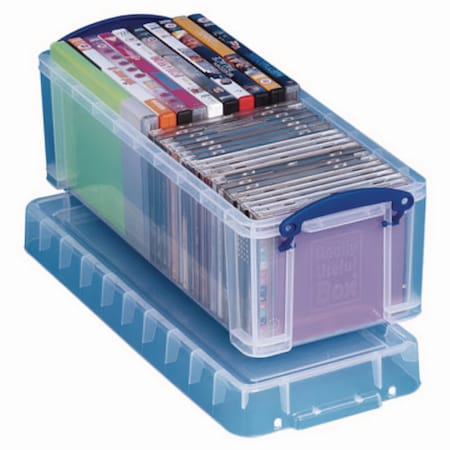 Really Useful Box Snap-Lid CD/DVD Storage Bin, 1.72 gal, 7.13" x 17.25" x 6.25", Clear/Blue 6.5C